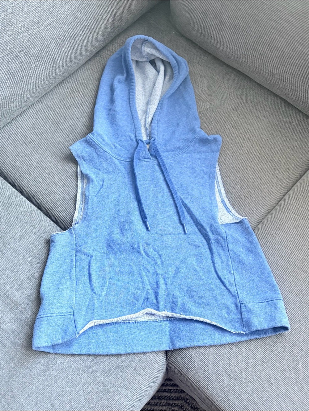 Blue Sleeveless Fleece Hoodie XS Athleisure Top